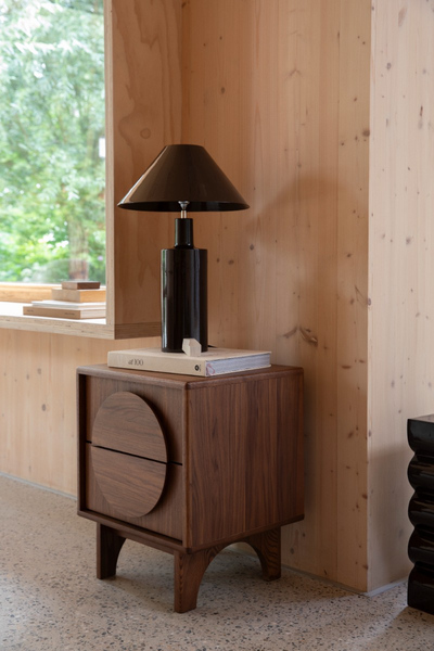 Side Table / Bedstand Groove Walnut in room